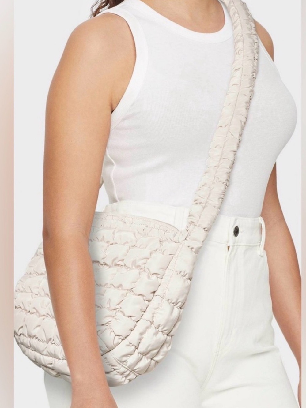 Quilted White Shoulder Bag - Women's Crossbody
